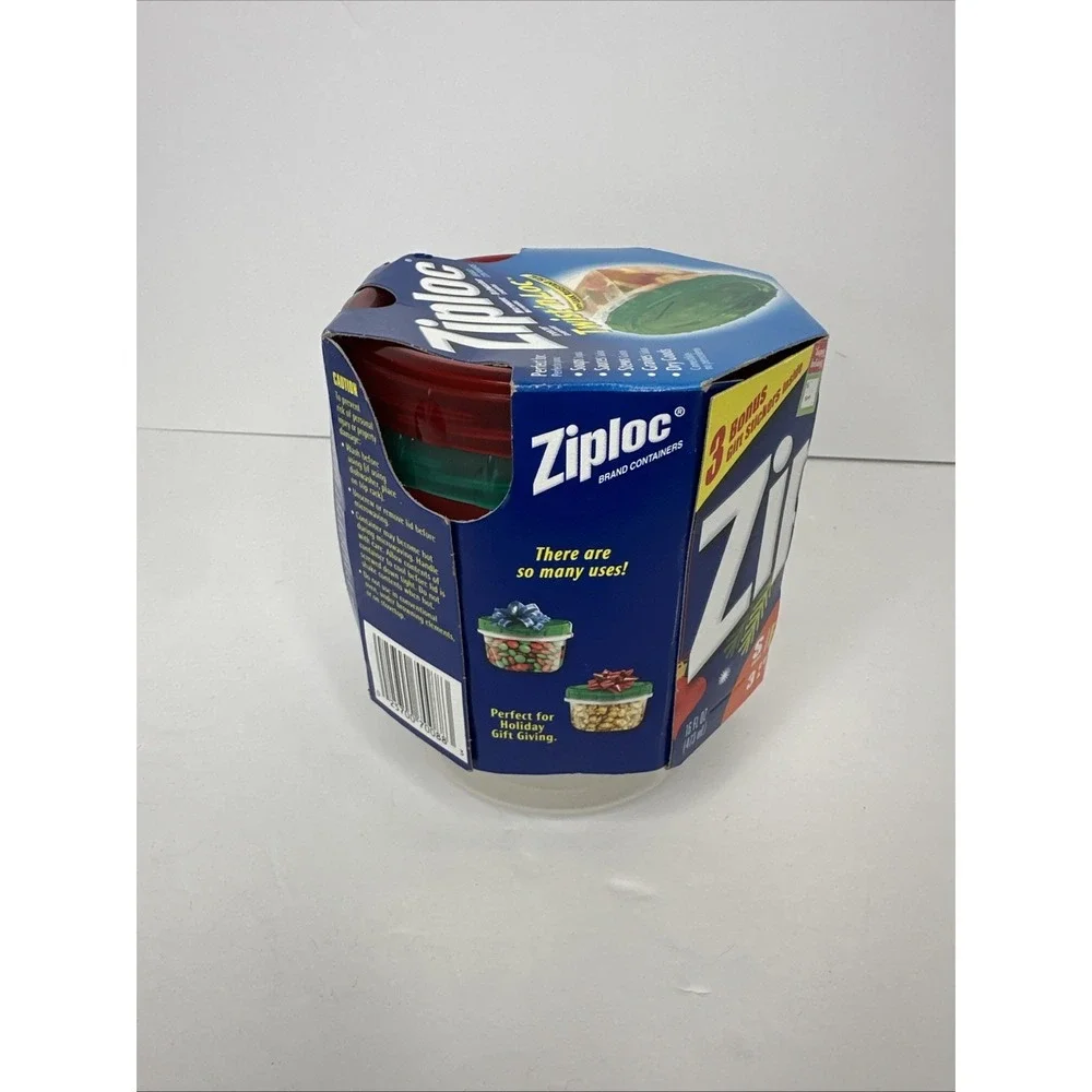 NEW Ziploc Twist n Lock Loc 3 Pack Small Round Plastic Containers Lids 1 Pint